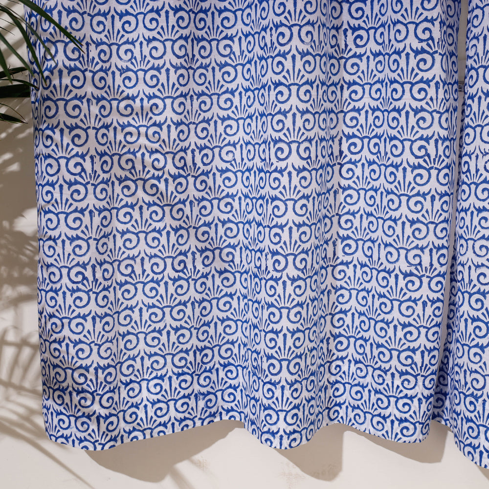 Blue - Sanganeri Block Print Cotton Door Curtain (7 x 3.2 feet) (single piece)