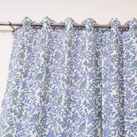 Blue - Sanganeri Block Print Cotton Door Curtain (7 x 3.2 feet) (single piece)