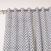 White - Sanganeri Block Print Cotton Door Curtain (7 x 3.2 feet) (single piece)