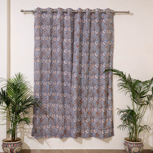 Grey - Sanganeri Block Print Cotton Door Curtain (7 x 3.2 feet) (single piece)