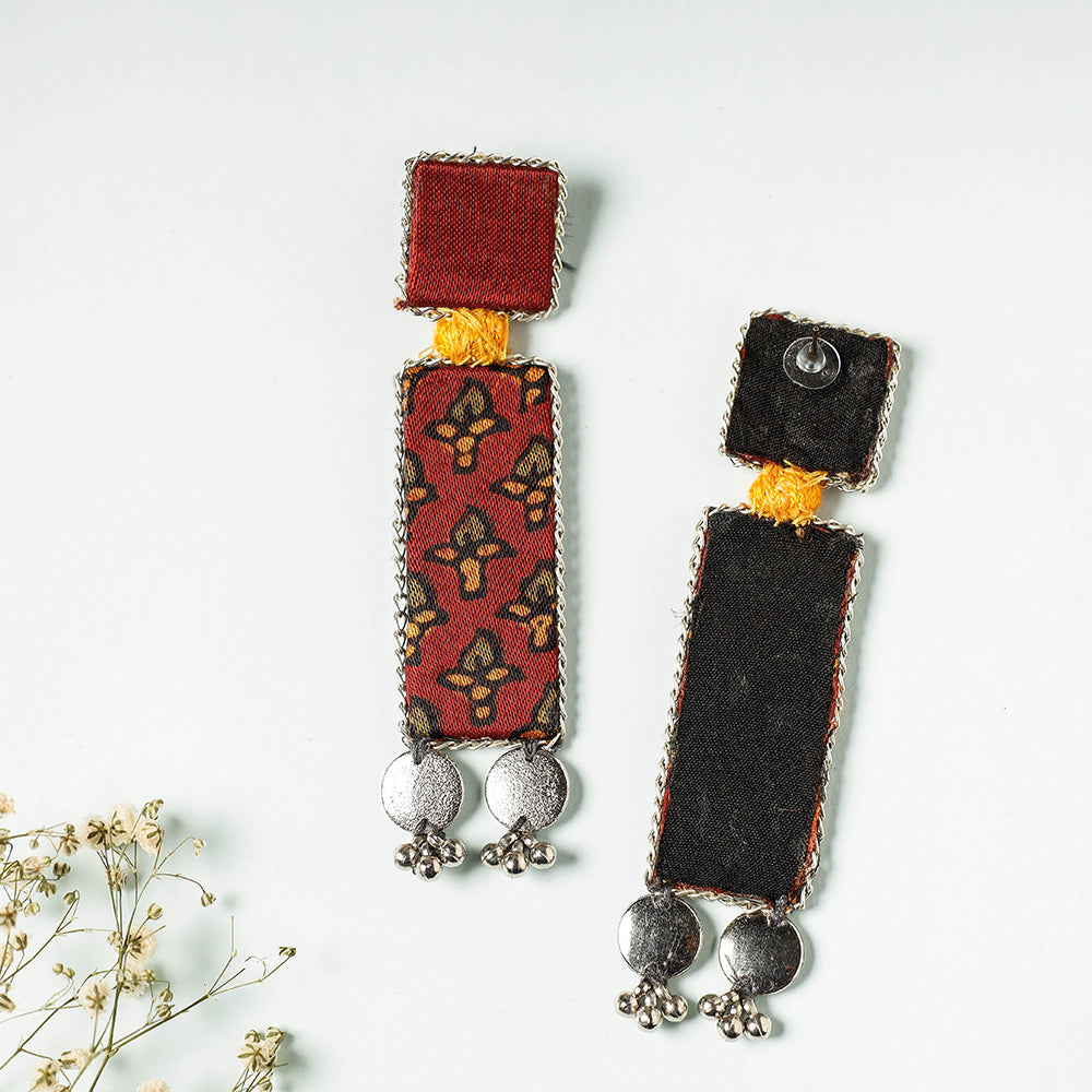 Handcrafted Ajrakh Print Beadwork Earrings