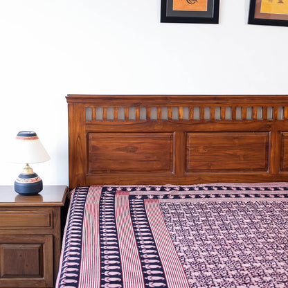 Peach - Bagh Block Printed Natural Dyed Pure Cotton Double Bed Cover