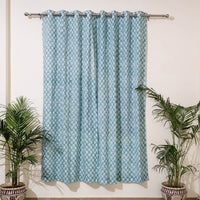 Blue - Sanganeri Block Print Cotton Door Curtain (7 x 3.2 feet) (single piece)