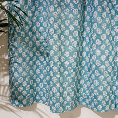 Green - Sanganeri Block Print Cotton Door Curtain (7 x 3.2 feet) (single piece)