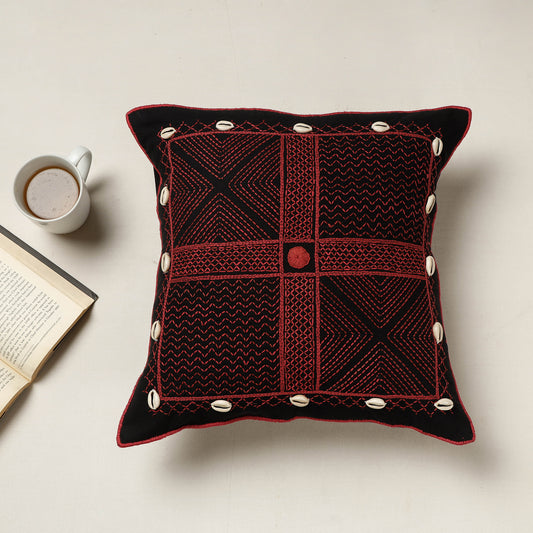 Black - Lambani Embroidery Cushion Cover (16 x 16 in)
