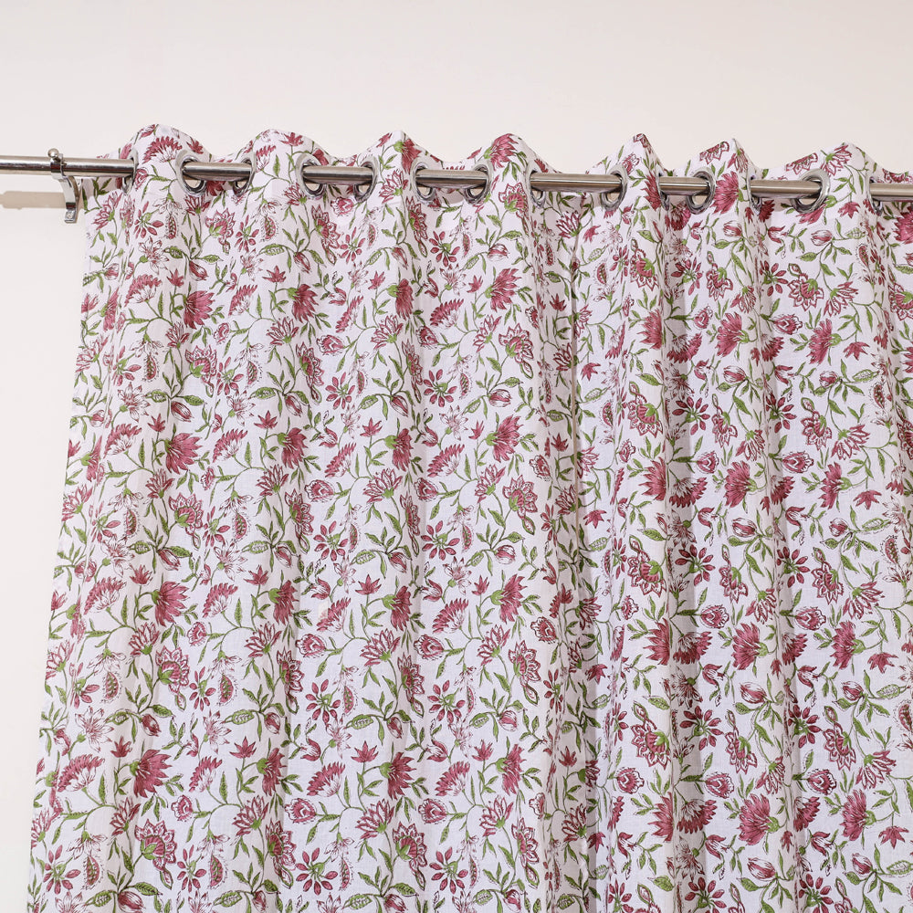 White - Sanganeri Block Print Cotton Door Curtain (7 x 3.2 feet) (single piece)