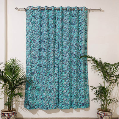 Green - Sanganeri Block Print Cotton Door Curtain (7 x 3.2 feet) (single piece)