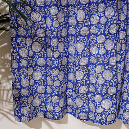 Blue - Sanganeri Block Print Cotton Door Curtain (7 x 3.2 feet) (single piece)