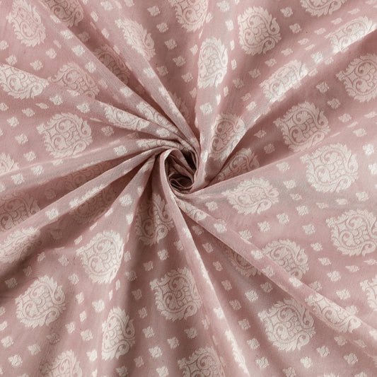 Pink - Pure Banarasi Handwoven Cutwork Buti Silk Cotton Fabric