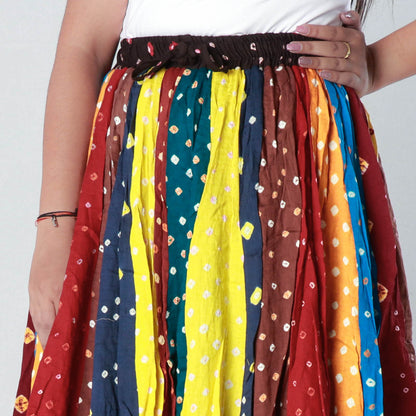 Multicolor - Bandhani Tie-Dye Patchwork Cotton Fabric Short Skirt