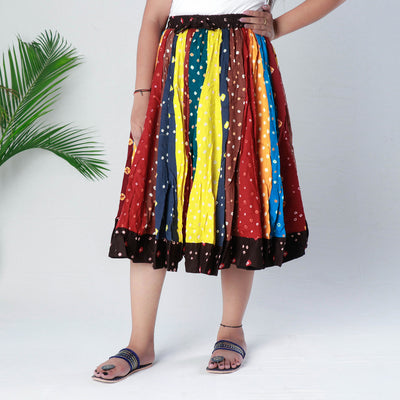 Multicolor - Bandhani Tie-Dye Patchwork Cotton Fabric Short Skirt
