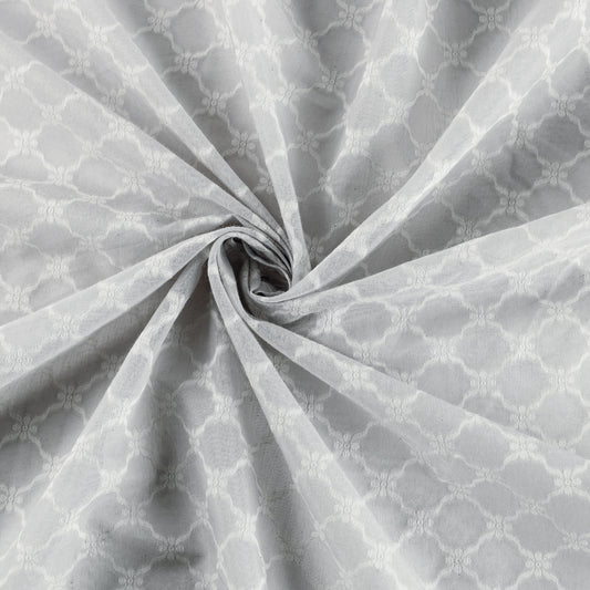 Grey - Pure Banarasi Handwoven Cutwork Buti Silk Cotton Fabric