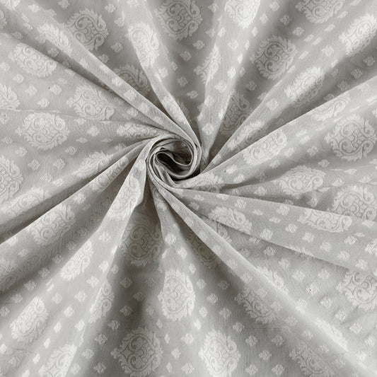Grey - Pure Banarasi Handwoven Cutwork Buti Silk Cotton Fabric