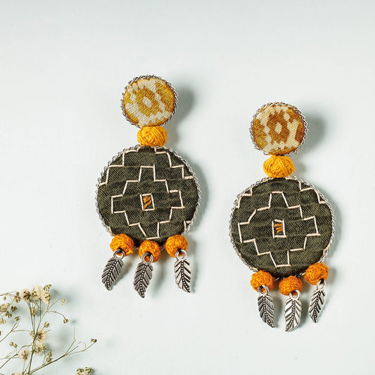 Handcrafted Ajrakh Print Beadwork Earrings