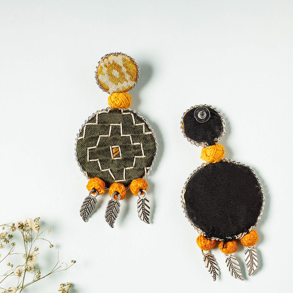 Handcrafted Ajrakh Print Beadwork Earrings