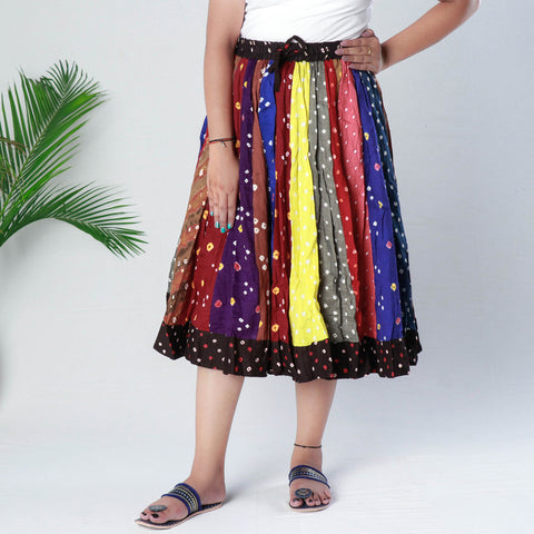 Multicolor - Bandhani Tie-Dye Patchwork Cotton Fabric Short Skirt