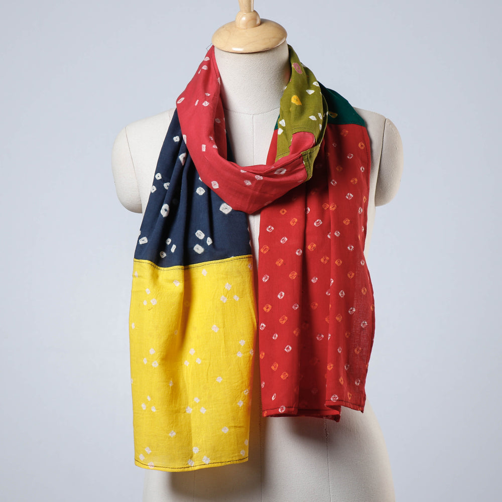 Bandhani Tie-Dye Patchwork Multicolor Mul Cotton Stole