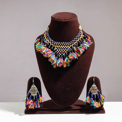 Handmade Thread & Multicolor Beadwork Tassels Jali Necklace Set