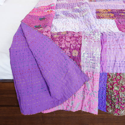 Khambadiya Kantha Patchwork Cotton Quilt / Gudri / Blanket (104 x 90 in)