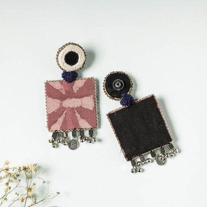 Handcrafted Ajrakh Print Bead & Mirror Work Earrings