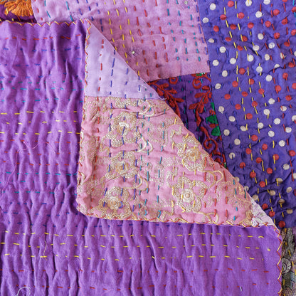 Khambadiya Kantha Patchwork Cotton Quilt / Gudri / Blanket (104 x 90 in)