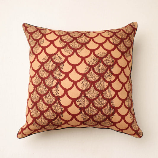 Brown - Bagh Hand Block Printed Pure Cotton Cushion Cover (16 x 16 in)