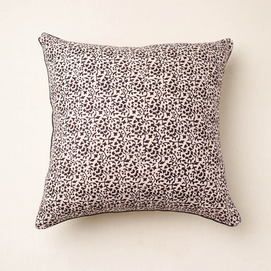 Black - Bagh Hand Block Printed Pure Cotton Cushion Cover (16 x 16 in)
