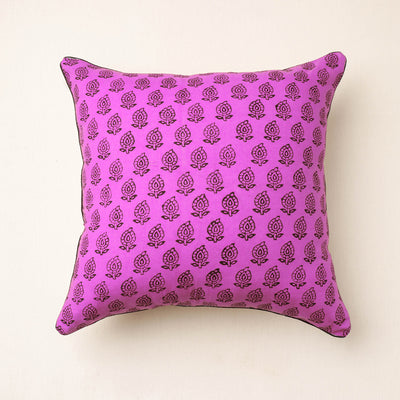 Purple - Bagh Hand Block Printed Pure Cotton Cushion Cover (16 x 16 in)