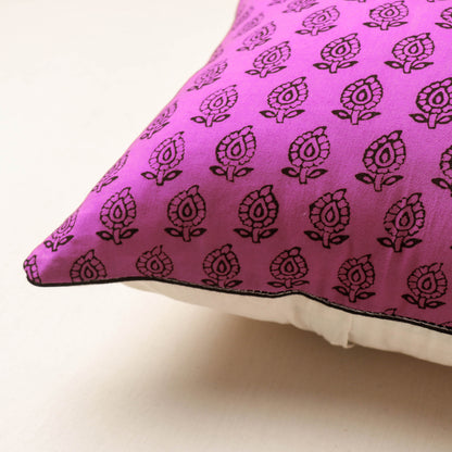 Purple - Bagh Hand Block Printed Pure Cotton Cushion Cover (16 x 16 in)