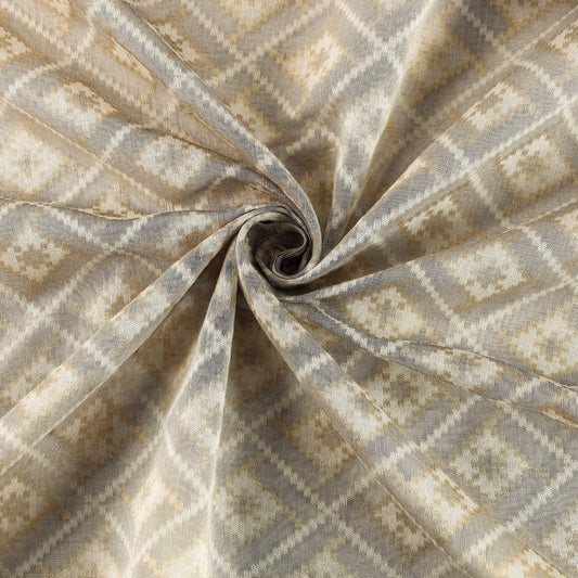 Beige - Pure Banarasi Handwoven Zari Alfi Work Silk Cotton Fabric