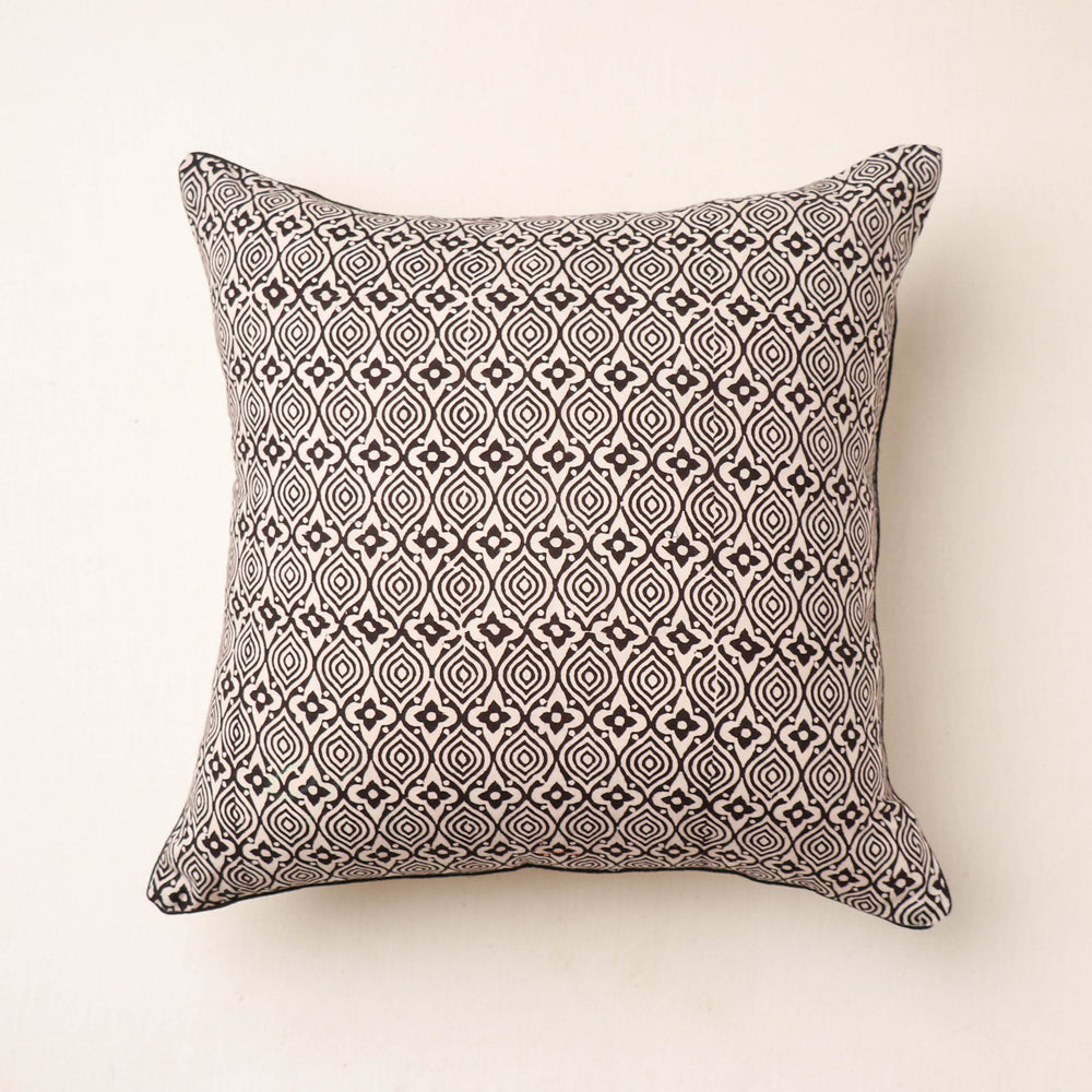 Grey - Bagh Hand Block Printed Pure Cotton Cushion Cover (16 x 16 in)