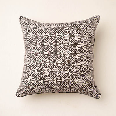 Grey - Bagh Hand Block Printed Pure Cotton Cushion Cover (16 x 16 in)