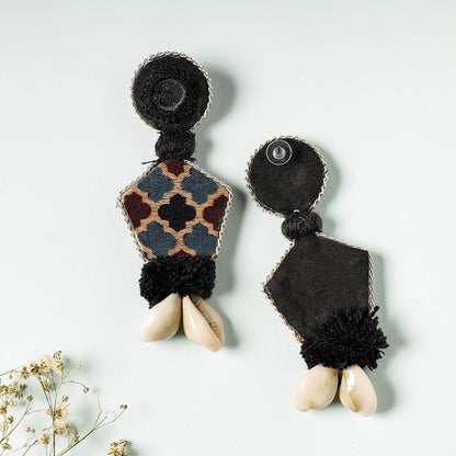 Handcrafted Ajrakh Print Bead & Mirror Work Earrings
