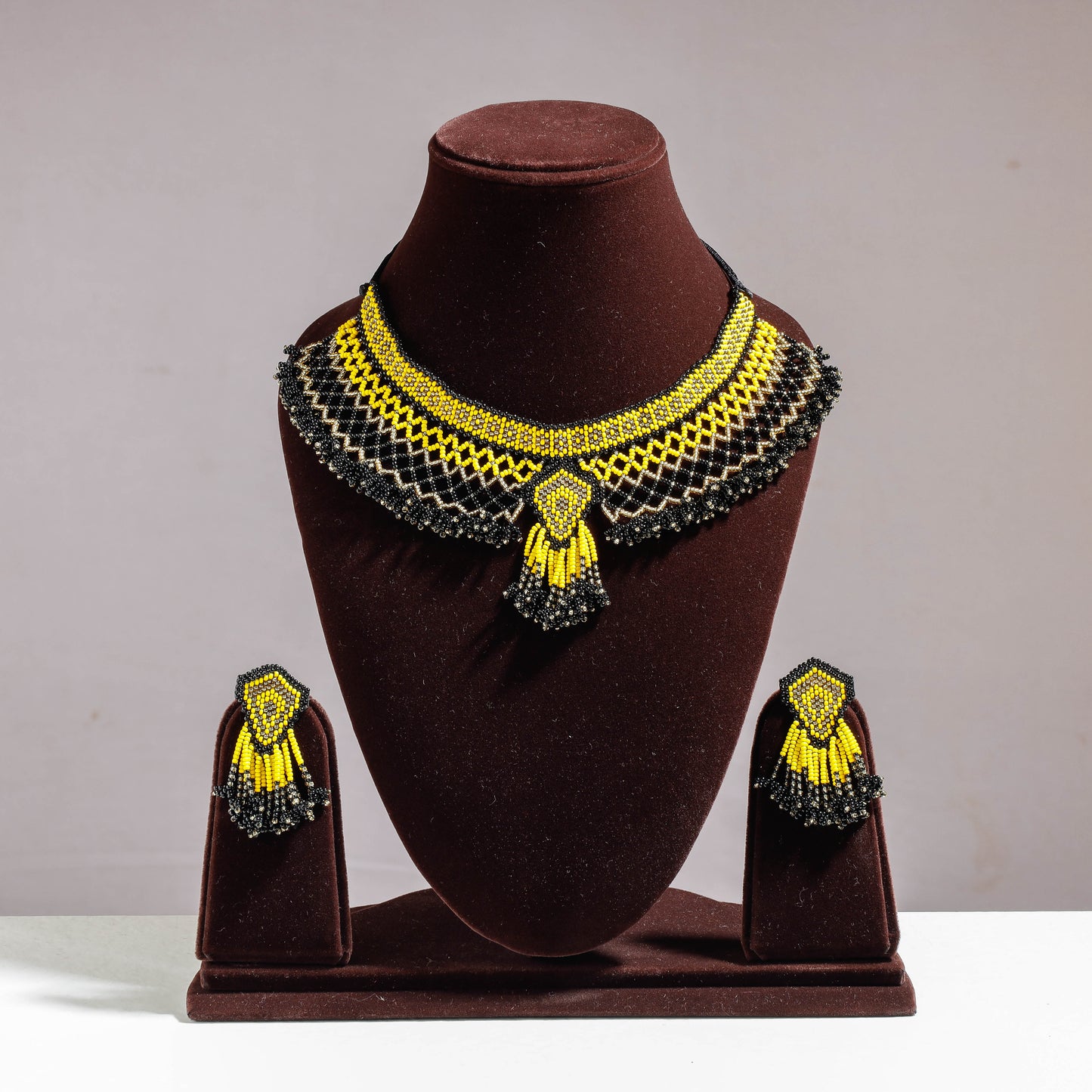 Handmade Thread & Multicolor Beadwork Jali Necklace Set by Pushpa Harit