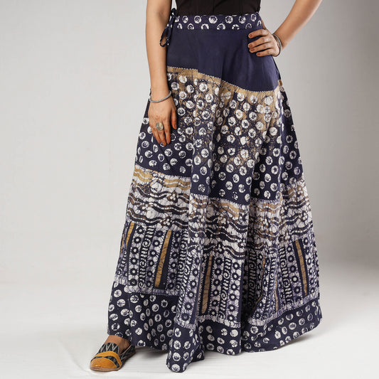 Blue - Hand Batik Printing Running Stitch Cotton Long Skirt