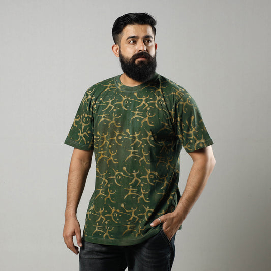 Green - Bindaas Block Art Printed Cotton Round Neck T-shirt