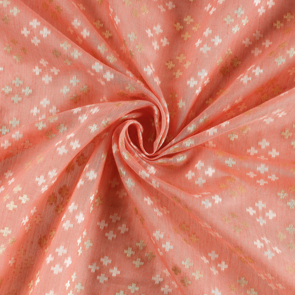 Peach - Pure Banarasi Handwoven Kora Silk Cotton Zari Buti Fabric