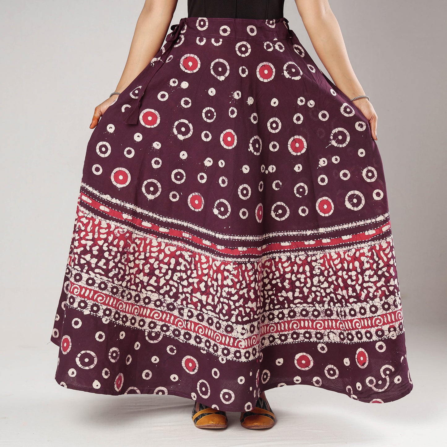 Purple - Hand Batik Printing Running Stitch Cotton Long Skirt