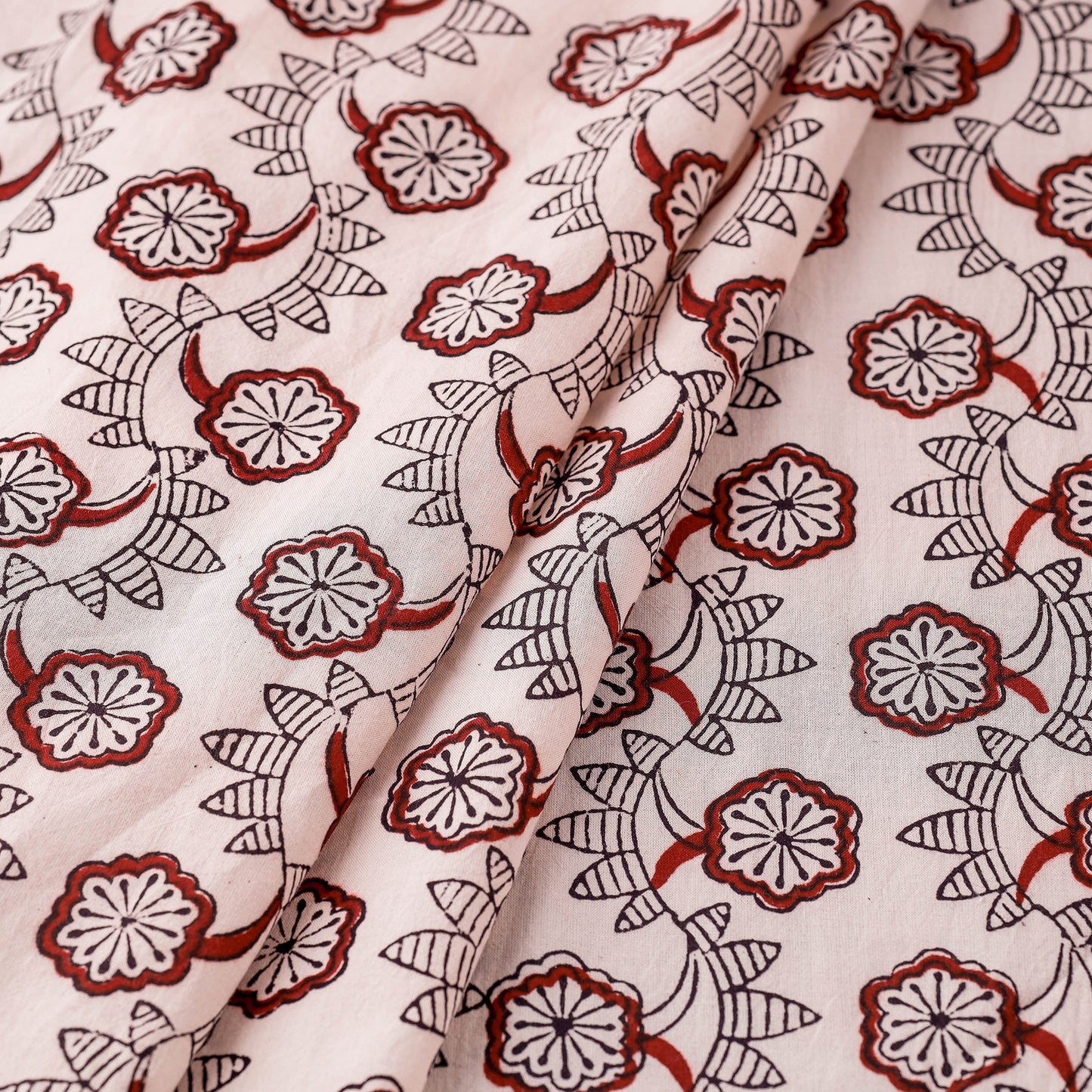 White - Bagh Block Printed Natural Dyed Cotton Fabric