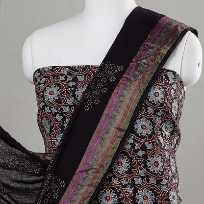Black - 3pc Ajrakh Block Printed Cotton Suit Material Set
