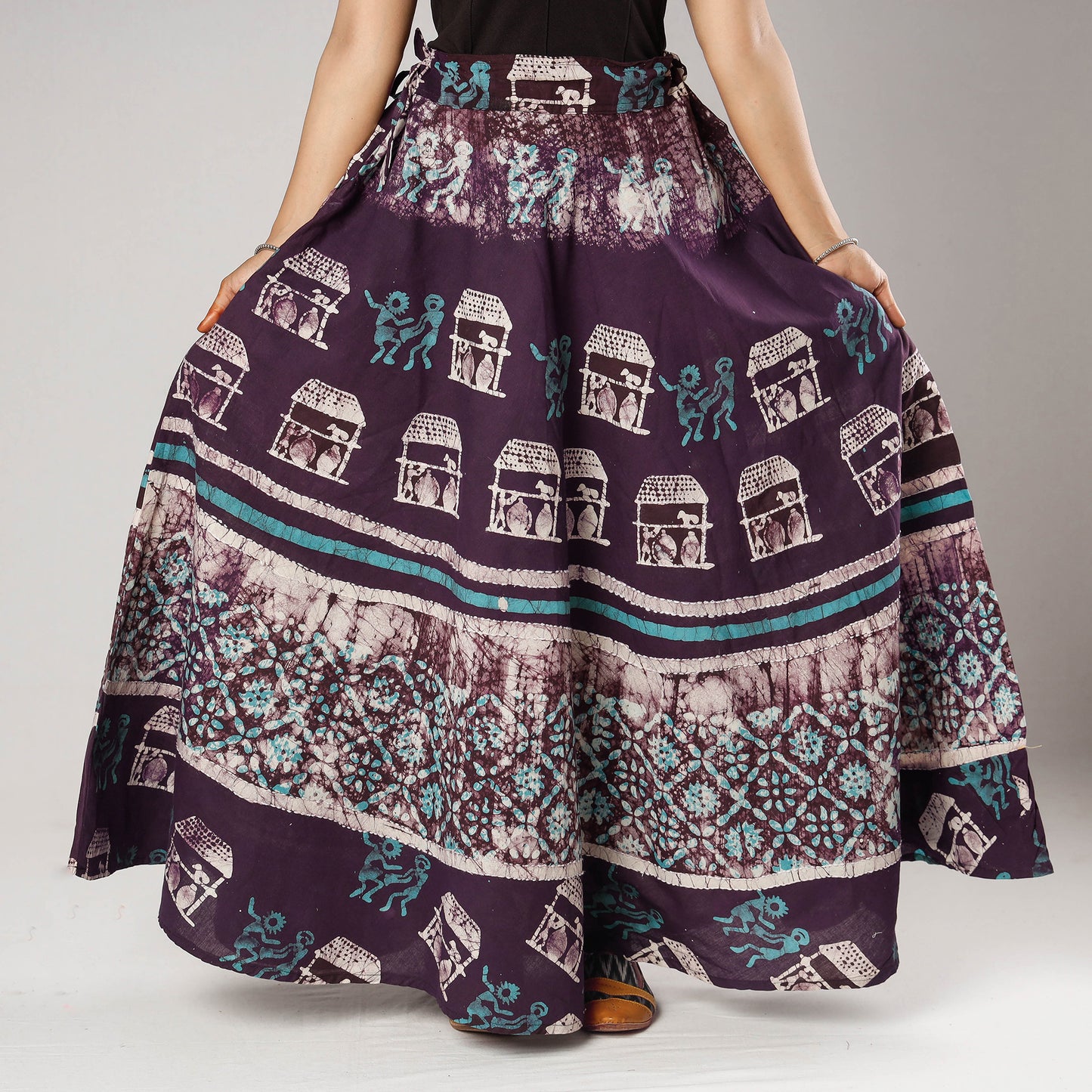 Purple - Hand Batik Printing Running Stitch Cotton Long Skirt