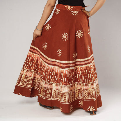 Brown - Hand Batik Printing Running Stitch Cotton Long Skirt