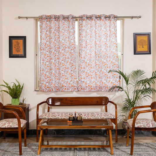 Multicolor - Sanganeri Block Print Cotton Window Curtain (5 x 3.3 feet) (single piece)