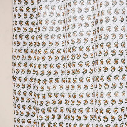 White - Sanganeri Block Print Cotton Window Curtain (5 x 3.3 feet) (single piece)