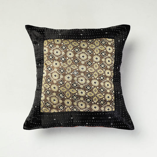Multicolor - Kutch Embroiderd Ajrakh Mashru Silk Cushion Cover (16 x 16 in)