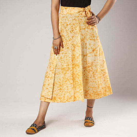 Yellow - Hand Batik Printing Cotton Wrap Around Skirt