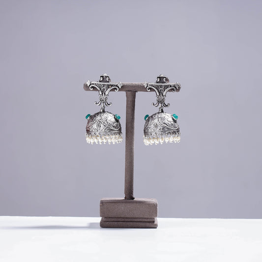 Antique Silver Finish Oxidised Brass Base Jhumki Earrings