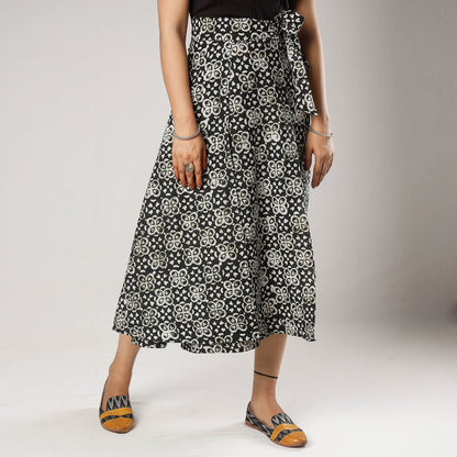 Black - Hand Batik Printing Cotton Wrap Around Skirt