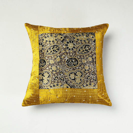 Multicolor - Kutch Embroiderd Ajrakh Mashru Silk Cushion Cover (16 x 16 in)