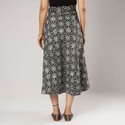 Black - Hand Batik Printing Cotton Wrap Around Skirt